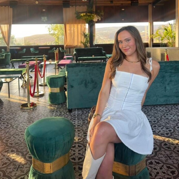 White Corset Style Mini Fit and Flared Dress Shoulder Tie Straps - Picture 11 of 16